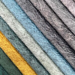 Printed and embossed Holland velvet laminated w...