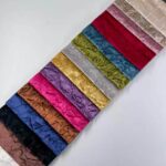 Warp Knitted Crushed Italian Velour Upholstery Fabric color swatch card at an angle